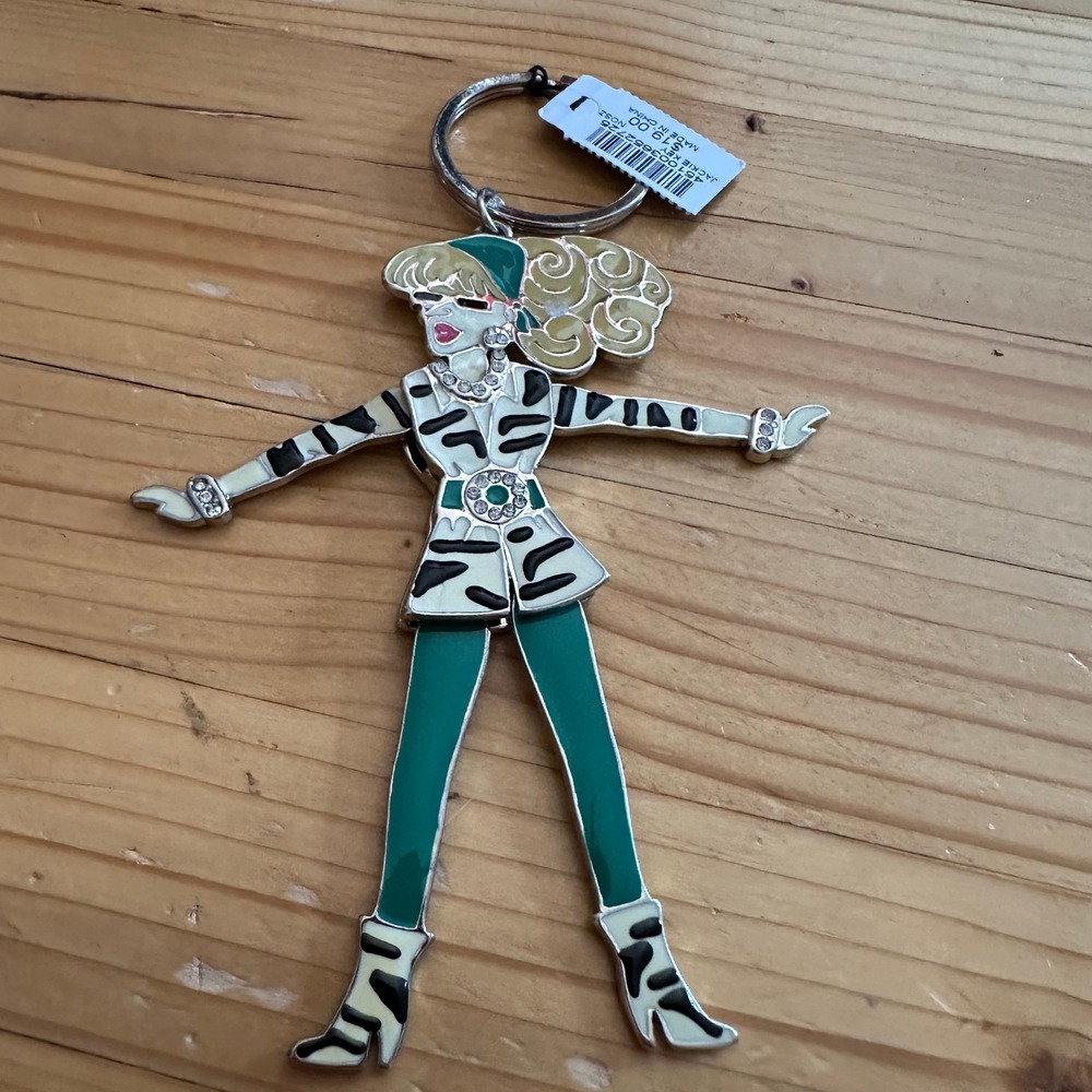 Chicos Jackie Fashionista Keychain Zebra Print Enamel Rhinestone Bag Charm NWT